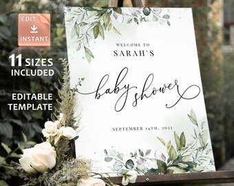 Greenery Baby Shower Welcome Sign: Editable Gender Neutral Template