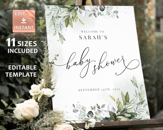 Greenery Baby Shower Welcome Sign: Editable Gender Neutral Template