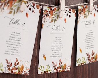 SIENNA - Hanging Fall Seating Board, Find Your Table Wedding Seating Cards, Seat Order Templates, Guest List Template, Printable Templett