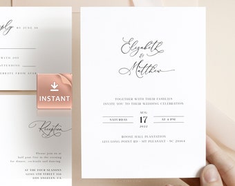 Minimalist Wedding Invitation Template, Calligraphy Stationery, Editable, Printable Marriage Set, Modern Simple DIY Minimalistic Invitations