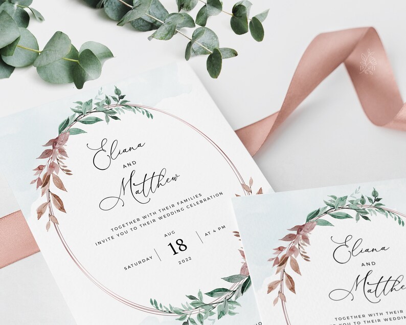 YESS Sage Green Wedding Invitation Templates Burnt Copper Etsy Canada