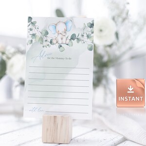 DUKE - Modèle de conseils pour la future maman, cartes de conseils Baby Shower, cartes de conseils de douche de bébé, carte de conseils imprimable carte éléphant modifiable