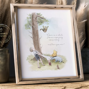 Lámina con cita de Winnie Pooh: Ilustración clásica, decoración para baby shower (descarga digital)