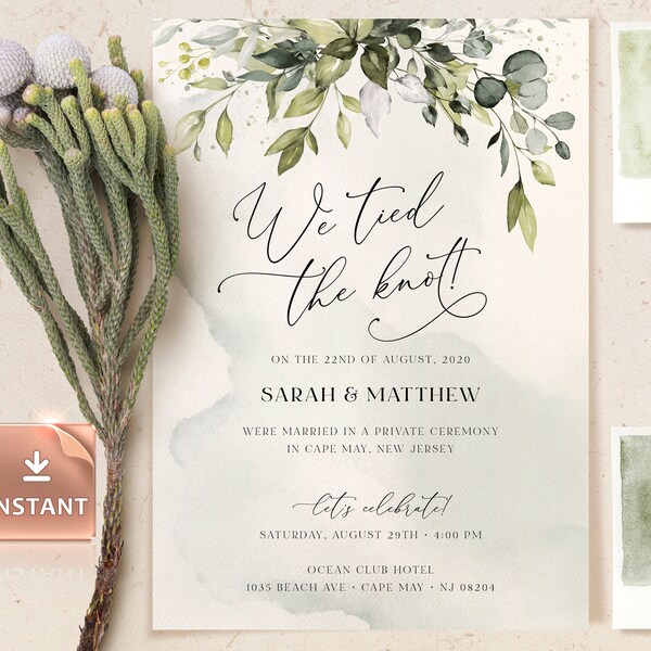 REESE - Greenery Elopement Announcement Template, Nothing Fancy Just Love, Boho Elopement Celebration Party, Invitation, Announcement