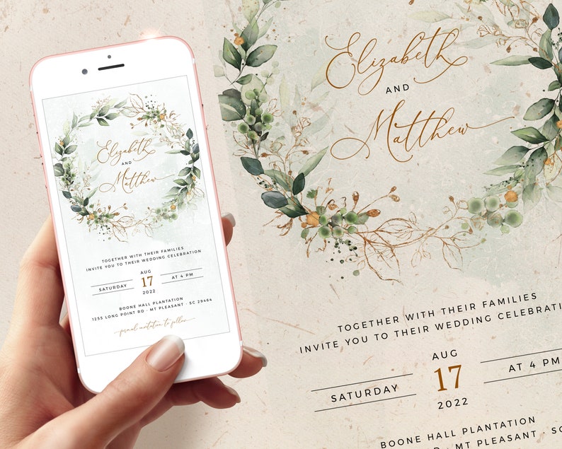 CLEO iPhone Wedding Evite Template, Smartphone Electronic Invitation, Greenery Digital Invite, Mobile Invitation Editable Instant Download image 8