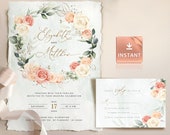 Blush Rose Wedding Invitation Template: Faux Gold (Template Download)