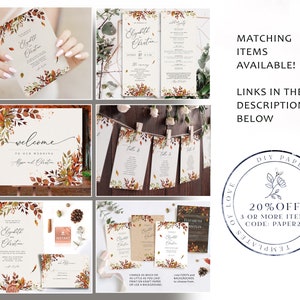 SIENNA BOHO Fall Wedding Invitation Template, Autumn Leaves and Greenery, INSTANT Download Editable Suite, Printable Marriage, Fall Bundle image 10