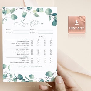 LAILA - Menükarte, Hochzeitsmenükarte, anpassbare Menüauswahl, Brunch, Abendessen, Sofortiger Download, druckbare, bearbeitbare Vorlage