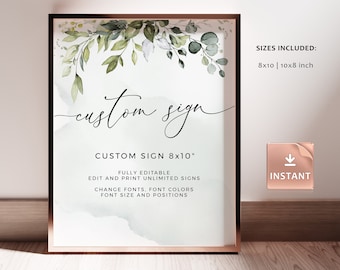 Greenery Wedding Sign Template: Custom Eucalyptus Reception Decor (Digital Download)
