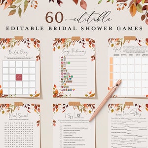 SIENNA - 60 Fall Bridal Shower Games, Burnt Orange, Editable Bridalshower Games Bundle, Instant Download, Wedding Printable Autumn Hen Party