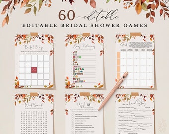 SIENNA - 60 Fall Bridal Shower Games, Burnt Orange, Editable Bridalshower Games Bundle, Instant Download, Wedding Printable Autumn Hen Party