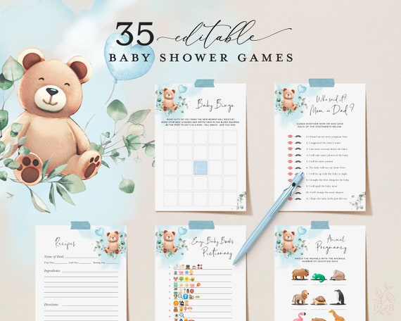 30 EDITABLE Baby Shower Games - Bearly Wait Baby Shower Collection