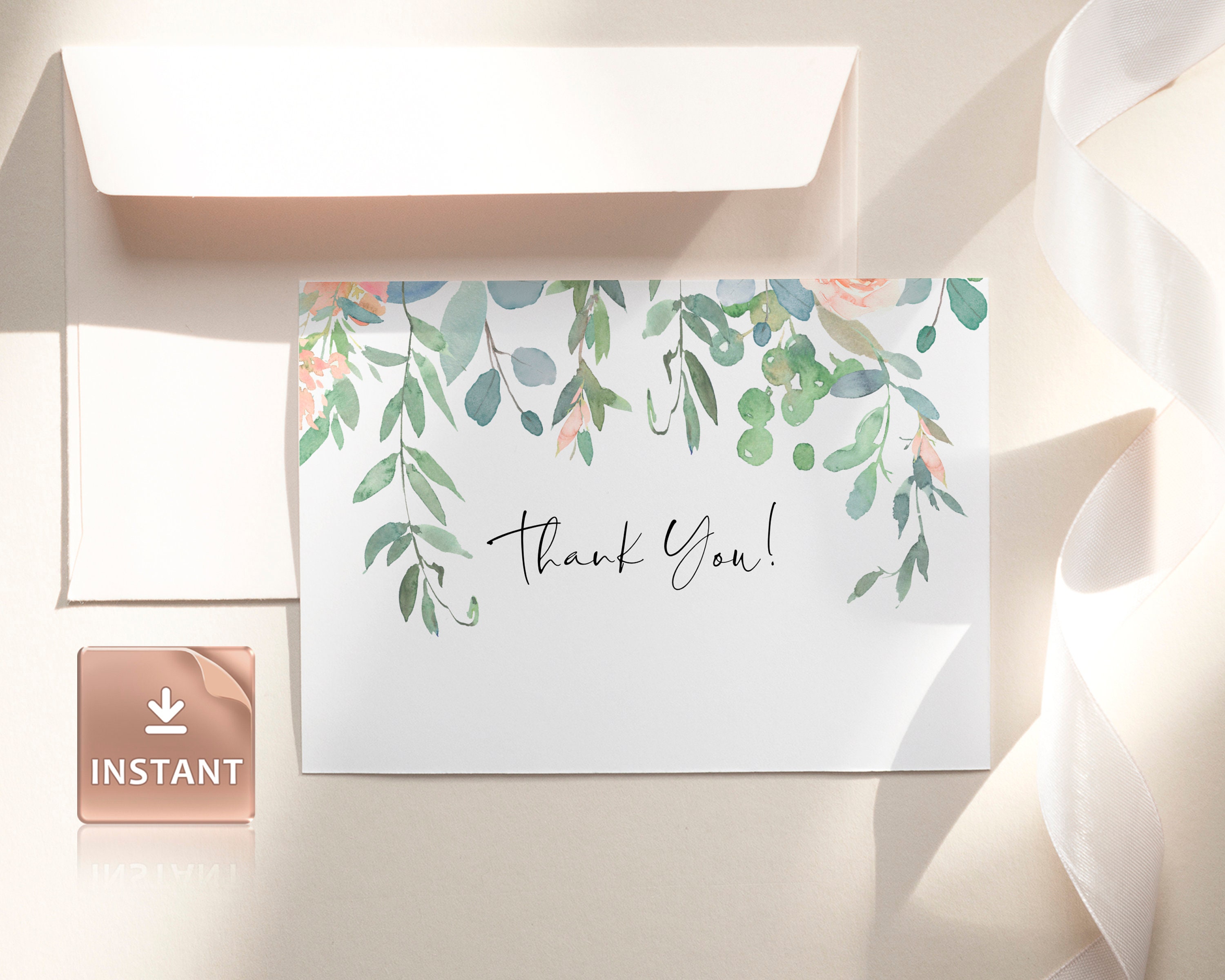 TIFF Pink Thank You Card Printable Blush Cards Tent Folded | Etsy