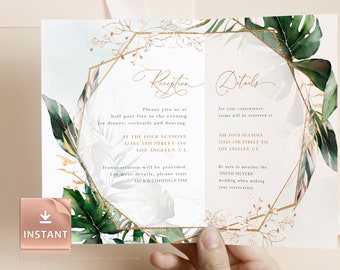 PAIGE - Botanical Folded Wedding Invitation Template, Bi-Fold Wedding Invite Template, Wedding Invitation Template Download, Foldable Invite