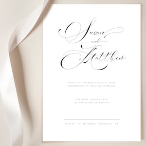 SUSA - Script minimalistische bruiloft uitnodiging sjabloon, kalligrafie briefpapier bewerkbare afdrukbare huwelijk instellen moderne minimalistische uitnodigingen