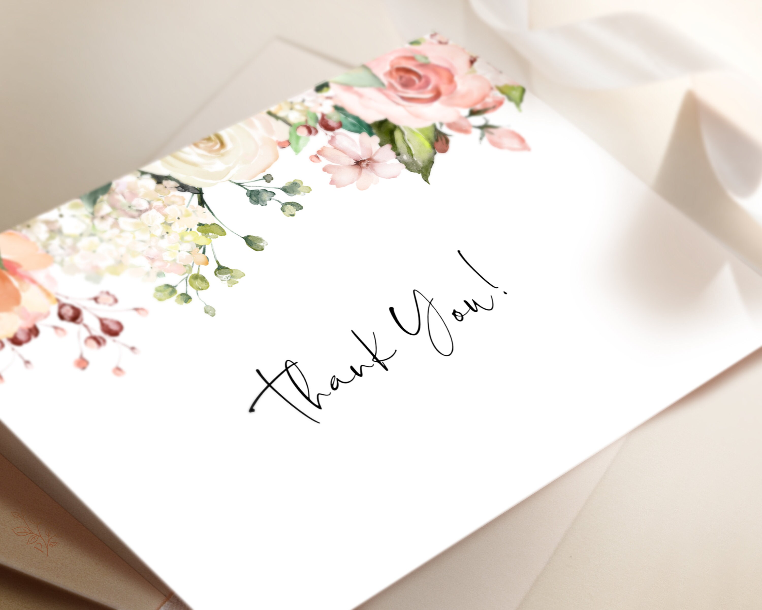 Printable Pink Floral Thank You Card: Editable Wedding Template ...