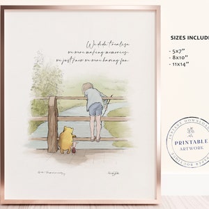 POOH - Printable Winnie-The-Pooh Classic Zitat, BabyParty, Geburtstagsparty, Centerpiece Kinderzimmer Dekorationskarten, Bridge River