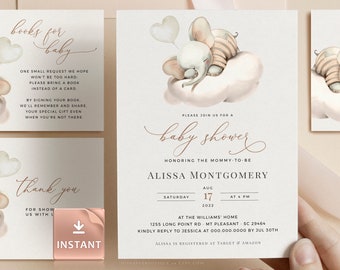 Elephant Baby Shower Invitation Template: DIY Printable Invite (Custom Editable)