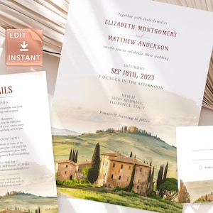 Tuscany Destination Wedding Invitation - Elegant Terracotta Script Vintage Design - Perfect for Tuscan Theme Weddings Burnt Orange