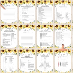 66 SUNFLOWER Bridal Shower Games, Printable Yellow Bridal Shower Games ...