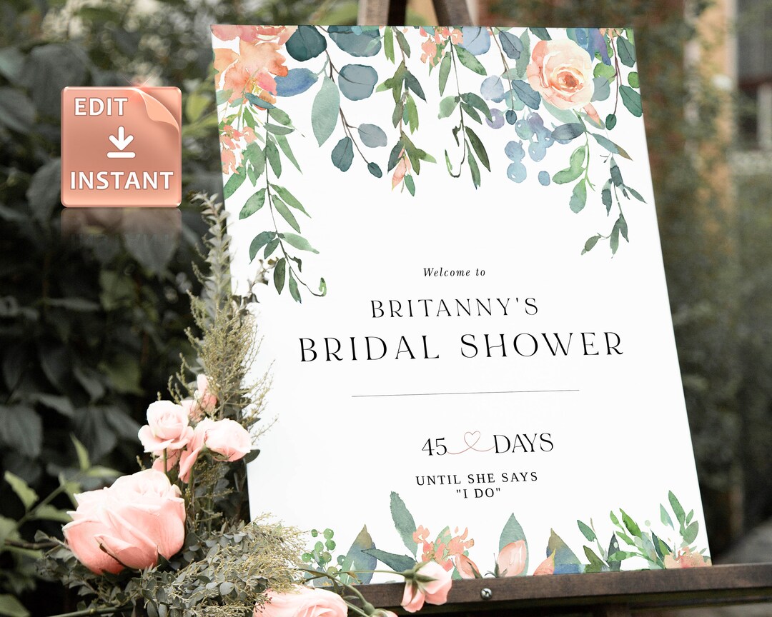 Blush Floral Bridal Shower Welcome Sign: Editable Template (instant ...