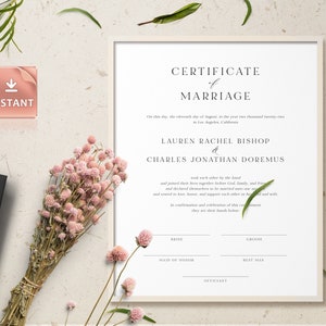 Minimalistische Heiratsurkunde, Moderne Zertifikat Andenken Vorlagen, Kalligraphie Hochzeit Vorlage, Hochzeit Andenken Download