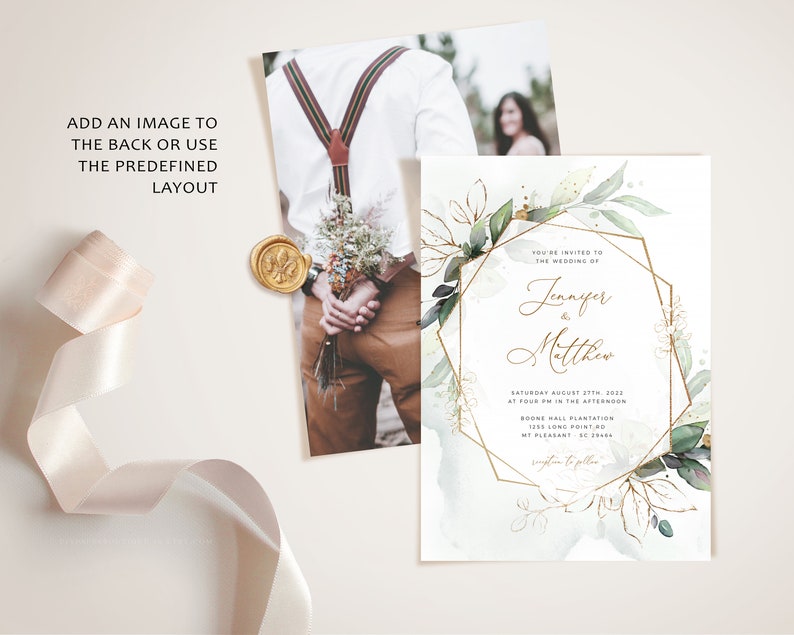 Wedding Template Collection Gold Geometric, Boho Wedding Invite Kit, Wedding Invitation Set, Invitation Template Bundle, Modern Invites CLEO image 10