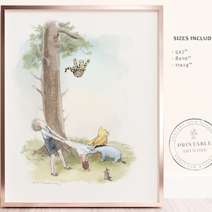 POOH - Afdrukbare Winnie de Poeh-klassieker, babyshower, Pooh verjaardagsfeestje, middelpunt kinderkamerdecoratie, 5 x 7 8 x 10 11 x 14 AA Milne