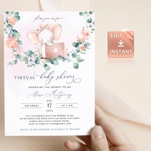 Virtual Baby Shower Invitation Girl Girl Zoom Baby Shower Etsy