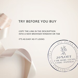以下が含まれることがあります： 「DIY Paper Boutique Templates of Love」と「20% Off 3 or More Items Code: PAPER20」の文字が書かれた青と白の円形スタンプ。