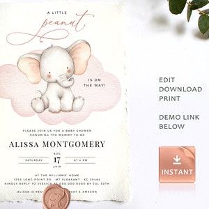 Invitations de douche de bébé garçon et fille, paquet de modèle d'éléphant, douche de bébé, invitation imprimable de douche de bébé, téléchargement immédiat