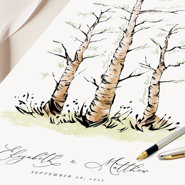 Signature Tree Guest Book, Wedding Guestbook Alternative, Birch Trees, Wedding Sign-In Wedding Guestbook Idea, Printable, Customizable