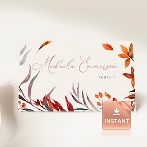 SIENNA - Noms de table rustiques, Signe de nom, Cartes de visite, Signes de table de mariage d'automne, Modèle de cartes de place, Modifiable, Imprimable, DIY, Ensemble d'automne