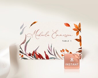 SIENNA - Rustic Table Names, Name Sign, Name Cards, Fall Wedding Table Signs, Place Cards Template, Editable, Printable, DIY, Autumn Set