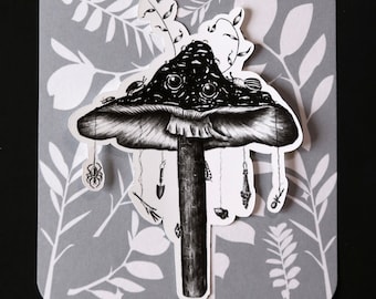 Mushroom Apothecary Sticker, Surreal Woodsy Art, Amanita Lover Gift