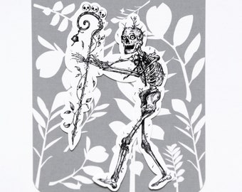Botanical Skeleton Sticker, Gothic Skull Art Weird Ilustration