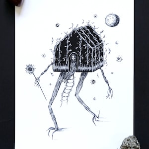 Botanical Baba Yaga Print, Baba Yaga Art, Witchy Art, Spooky Cute Decor, Gothic Decor, Cottagecore, Witchy Decor, Whimsical Quirky, Dark Art