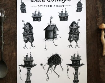 Dark Cottages Sticker Sheet | Planner Journal | Witchy Spooky Baba Yaga