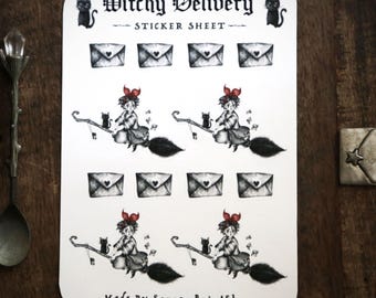 Witchy Delivery Sticker Sheet |  | Journal Planner Stickers | Kiki Jiji