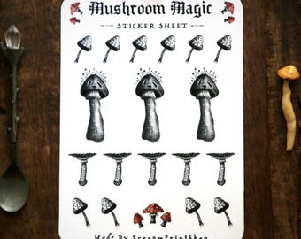 Mushroom Magic Sticker Sheet | Journal Planner Stickers | Botanical Fungi