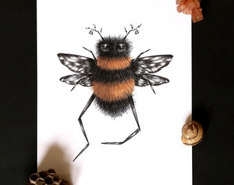 Bumble Bee Art Print, Whimsical Insect Illustration