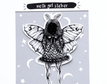 Moth Girl Sticker - Insect Sticker - Spooky Sticker - Girl Sticker - Witchy Sticker - Occult Sticker - Creepy Cute Sticker - Weird Sticker