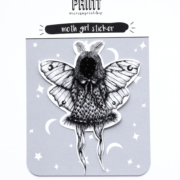 Moth Girl Sticker - Insect Sticker - Spooky Sticker - Girl Sticker - Witchy Sticker - Occult Sticker - Creepy Cute Sticker - Weird Sticker