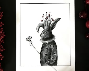 Queen of Hearts Rabbit Print, Unique Alice in Wonderland Decor