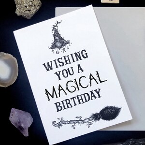 Cartão de aniversário mágico, cartão de bruxa, cartão de aniversário, cartão mágico, cartão de aniversário de Halloween, alternativo, cartão de aniversário exclusivo, gótico, Screamprintshop