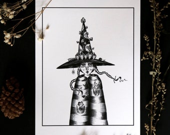 Garten Hexe Kunstdruck, Botanische Illustration, Küchendeko