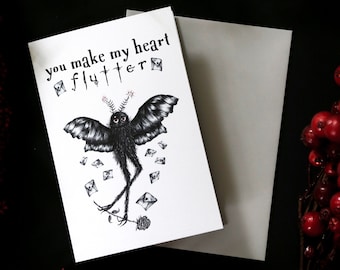 Mothman Anniversary Card, Spooky Cryptid Love Card