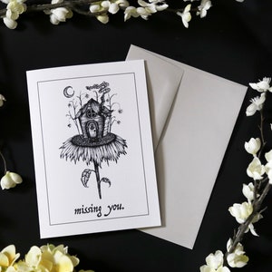 Tarjeta Missing You, Tarjeta de felicitación única, Te extraño, Tarjeta de cabaña, Tarjeta de mudanza, Tarjeta de amigo, Tarjeta de familia, Tarjeta de amor de larga distancia, Cottagecore