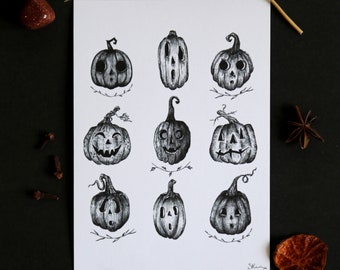 Spooky Pumpkin Patch Art Print, Halloween Decor
