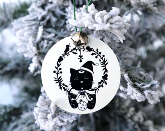 Yule Cat Christmas Ornament | Witchy Black Cat Xmas Tree Decor